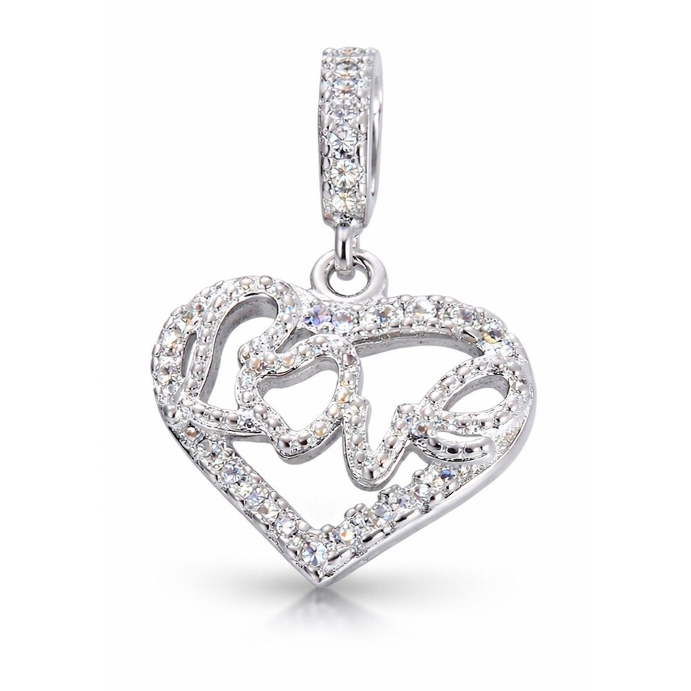 925 Sterling Silver CZ Polished Heart Love Pendant 12mm